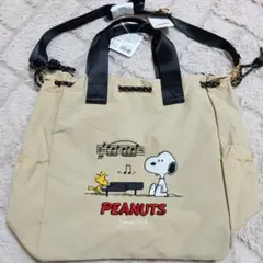 【新品】スヌーピーPEANUTS トートバッグ ナイロン刺繍巾着バッグ