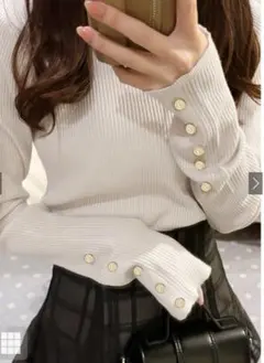 クルーネック袖ボタンリブニットトップス[k9274f]