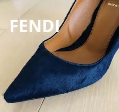 Fendi ネイビー ハラコ　ポインテッドトゥ　パンプス