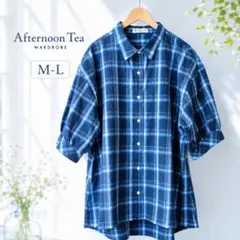 Afternoon Tea チェック半袖ブラウス M-L 美品のサムネイル