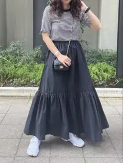 Discoat ディスコート ワッシャードロストティアードスカート ブラック F