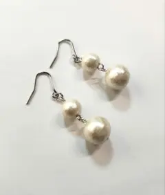 【216】しーちゃんさん専用 コットンパール2連ピアス (シルバー)
