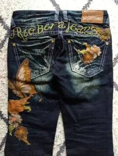 リオベラ　ブーツカットデニム　バタフライ　刺繍　蝶々　y2k riobear