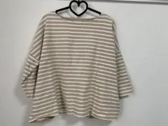 BEAMS HEART ベージュストライプ 七分袖トップス