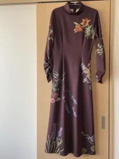 Ameri フラワープリント長袖マキシワンピース