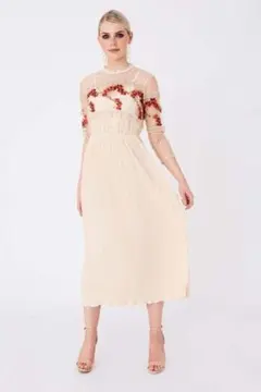 新品未使用⭐︎Little Mistress 花柄刺繍プリーツロングドレス S