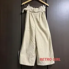コーデュロイワイドパンツ ベルト付きハイウエストリブボトムス　M