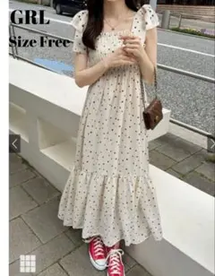 美品 GRL グレイル ハート柄ショルダーリボンロングワンピース [on265]のサムネイル