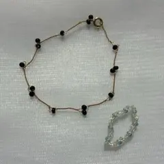 黒ビーズと金のブレスレットアンクレッド　ビーズ指輪　２個セット