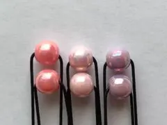 ハンドメイド　髪飾り　ヘアピン　ピンク　カラフルビーズ　8mm 6本セット
