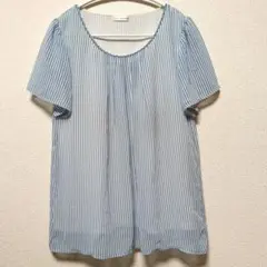 a.v.v アー・ヴェ・ヴェ 【ᒪ】 ストライプ 半袖 ブラウス ブルーのサムネイル