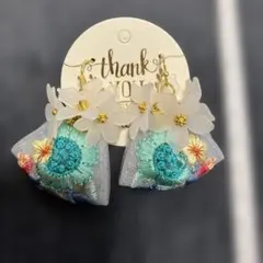 ハンドメイド 刺繍チュールとフラワーのピアス
