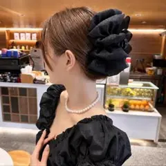 バンスクリップ ヘアクリップ シフォン チュール ブラック 黒 ヘアアクセサリーのサムネイル