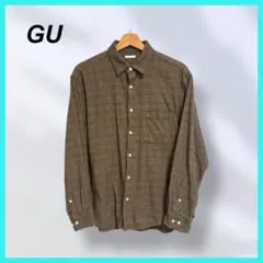 ジーユー GU フランネルチェックシャツ 柄 長袖 ベージュ系 ブラック