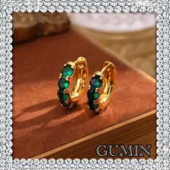 フープピアス グリーンストーン ゴールド 小ぶり シンプル 華やか 上品 新品