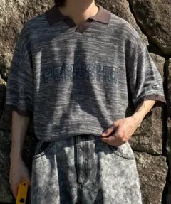 PERUSHU ニットポロシャツ 半袖 グレーのサムネイル