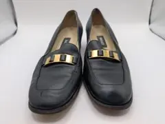 Bally黒レザー ローファー 金色バックル 24㎝