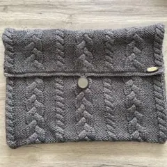 【H.A.K】グレー ニット クラッチバッグ ケーブル編み