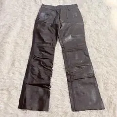 J&R リアルレザーロングパンツ 牛革 本革 ダークブラウン ヴィンテージ感