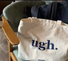 ロゴトートバッグ　ファスナー付き　ロゴ　キャンバス アイボリー×ブルー　韓国