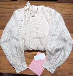 ベージュ ドット柄 シフォンブラウス