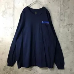 E701古着　ロンT ワンポイント　紺　90s Y2K