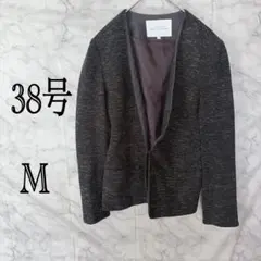 グリーンレーベルリラクシング ノーカラージャケット ツイード調 38 M 黒