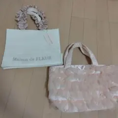 MaisondeFLEURリボン柄ジャカードスクエアトートSアイボリーサブバック