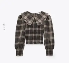 ZARA チェック柄 フリル襟 ピーターパン襟 長袖 ブラウス シャツ S
