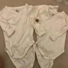 【60】プチバトー　ホワイト長袖肌着2枚セット