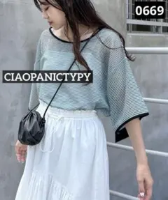 0669 CIAOPANICTYPY シアーレースボーダーリンガーTEE