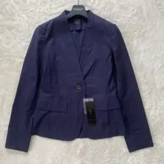 新品タグ付⭐︎ a.v.v麻混ノーカラーVネックジャケット　ネイビー　S 涼しいのサムネイル