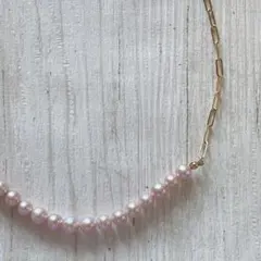 Gピンクパープルパール&チェーンネックレス　43.5cm 14kgf ゴールド