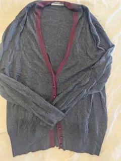 NEWYORKER カーディガン M グレー/ワインレッド