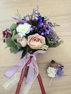 ウェディングブーケ　ブートニアセット