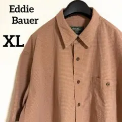 【超ワイド XL】エディーバウアー 半袖チェックシャツ 茶のサムネイル