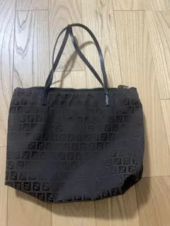 美品　FENDI ハンドバッグ ズッキーノ FF柄 ブラウン キャンバス