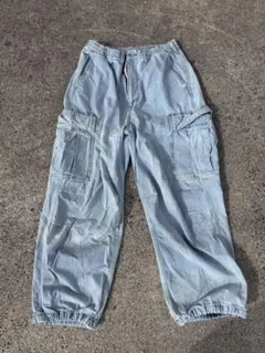 90s デニムカーゴパンツ ライトブルー 古着 ビンテージ ストリート 希少品