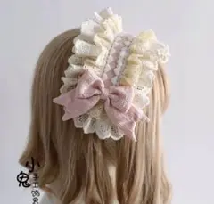 【ピンク】ロリータ レース ヘッドドレス リボン カチューシャ