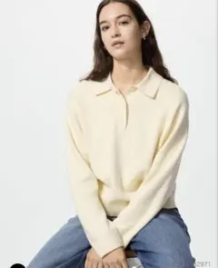 ユニクロ UNIQLO スムースコットンポロセーター M イエロー