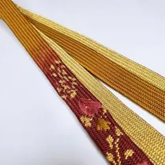 【未使用】正絹　帯締め　平組み　手組み紐　グラデーション　辛子色　臙脂色　金糸