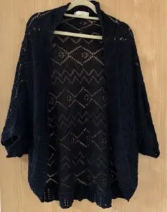 anysisネイビー レース編み カーディガン 五分丈