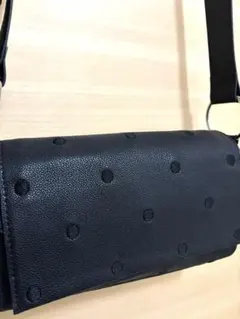 ビアズリー風、ドット模様 黒 ショルダーバッグ本革