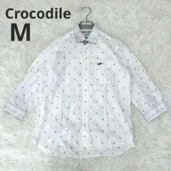 【クロコダイル】ボタンダウン シャツ ワンポイント ワニ 七分袖 白 M