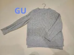 GU ニット　ベージュ　ケーブルクルーネック セーター(長袖)　M