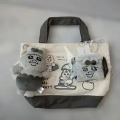 おぱんちゅうさぎ トートバッグ、 ぬいぐるみチャーム　モノクロ