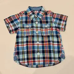 【美品】MIKI HOUSE チェック柄 半袖シャツ 80cm