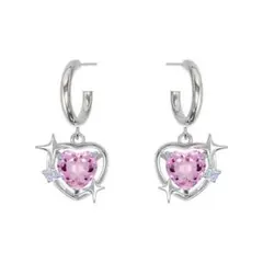 揺れる ジルコニア ハート フープピアス キラキラ ハートチャーム