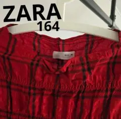 赤いチェック柄長袖ワンピース 13-14サイズ