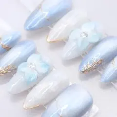 オーダー専】 ネイルチップ 夏 海 貝殻 パール グラデーション 青 水色